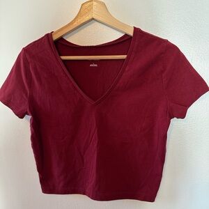 Wild Fable Burgundy V-Neck Crop Top